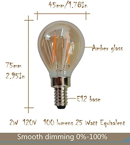 CTKcom G45 E12 Кехлибар, Антикварни led Крушка на Едисон, Реколта Антични Led Лампа с регулируема яркост 2 W 120 2200 К, Топло Бял 100 лумена, което е равно на 25 W, 4 опаковки