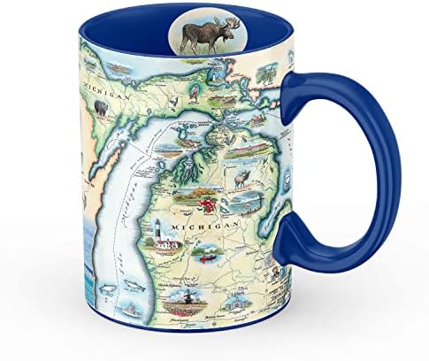 Xplorer Maps Карта на щата Мичиган Керамична чаша (Големи от 16 унции) За кафе, чай, какао, горещ шоколад, steins за заваряване и студени напитки, НЕ съдържа BPA - За офиса, дома, п?