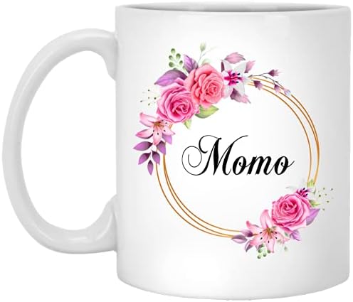 GavinsDesigns Momo Flower Новост, кафеена чаша като подарък за Деня на майката - Розови цветя Момо в златна рамка - Нова чаша Момо в цветенце - Подаръци за рожден Ден, за Момо - Каф