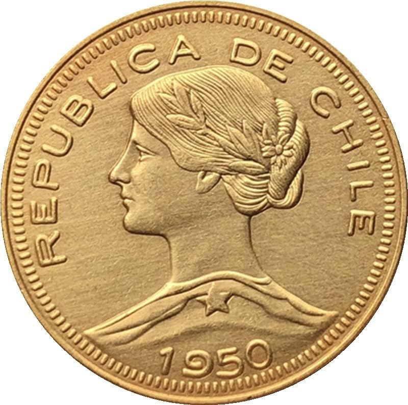 1950 Чилийски монети 31 ММ Медни Позлатени Старинни Монети Събиране на Монети ръчно изработени може да се Взривят