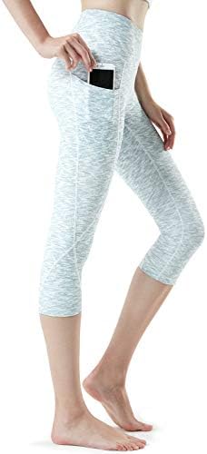 Дамски панталони за йога TSLA със Скрита / Странично джоб, Леки Спортни Чорапи за джогинг, Гамаши-капри с 4 Ленти Еластичността