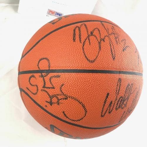 2000-2001 Екипът на Хюстън Рокетс Подписа баскетболен договор PSA/DNA Olajuwon - Баскетболни топки с автографи