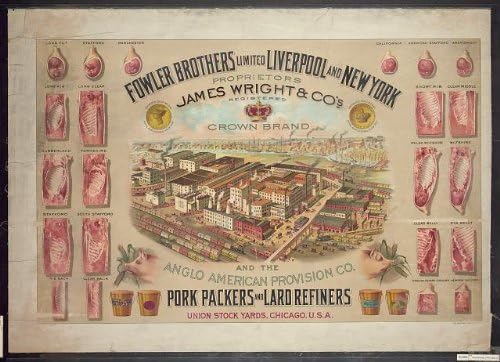Исторически находки Снимка: Снимка,Fowler Brothers Limited, Ливърпул и Ню Йорк, Пакетиране Свинско месо, заводи за рециклиране, свинска мас