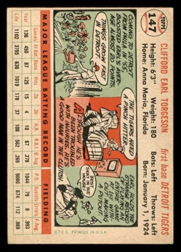 1956 Topps # 147 От Эрлом Торгесоном Детройт Тайгърс (Бейзболна картичка) (Бяла спин) VG Тайгърс