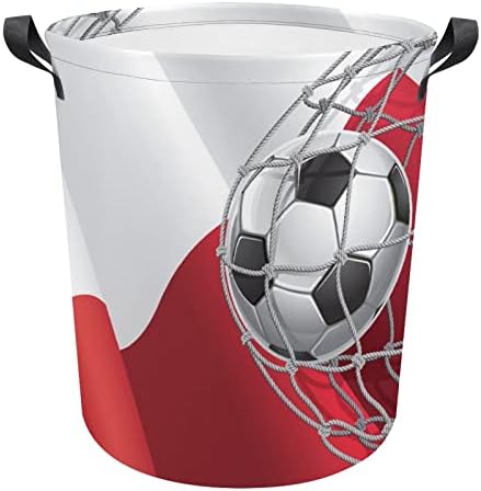 Футбол порта и кош за бельо с Флага на Полша Сгъваема Кошница за дрехи, Чанта За съхранение на бельо с Дръжки