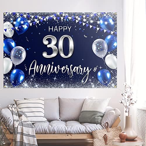 С 30-Годишнината на Фона на Банер Декор Тъмно Синьо - Сребрист Блясък на 30-Годишната Годишнина от Сватбата
