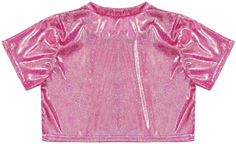 Aiihoo/ Бебешки Блузи с Блестящ Метален Модел за Момичета, Тениска с Къси Ръкави за Момчета, Костюм за съвременно Танцово Представяне