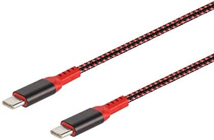 Кабел за зареждане и синхронизация Monoprice Stealth USB 2.0 Type-C-Type-C с дължина 10 метра, Червено | До 5 / 100 Вата, за устройства с поддръжка на USB-C, лаптопи MacBook Pro