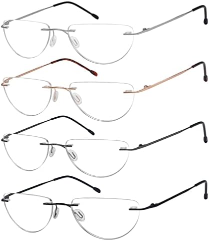Eyekepper 4 опаковки Очила За четене Без Рамки, Леки Женски Мъжки слънчеви Очила за четене Half Moon + 2,75