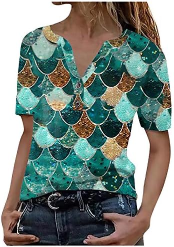 Bmisegm Женската Геометрична Тениска Свободен Топ С Къс Ръкав Лятна Блуза, Риза