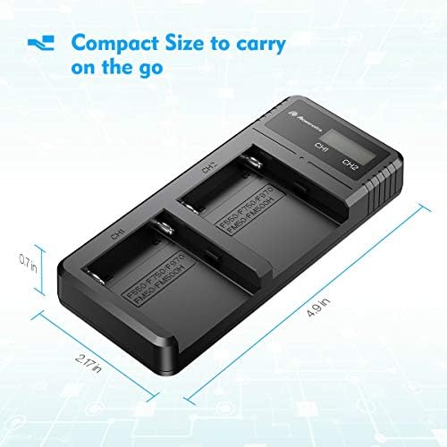 Powerextra Бързо Зарядно устройство Двойно USB Зарядно устройство с LCD дисплей за Sony NP-F970 NP-F930 NP-F950