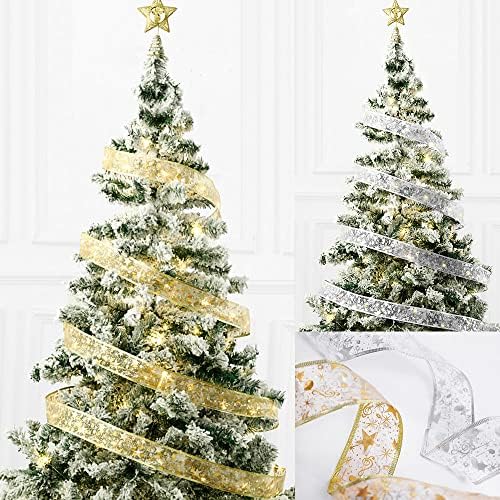 TEAFIRST 5M LED Гирлянди Фея Светлини, Коледни Панделки от Лентата с Декорации за Коледната елха (Сребърна лента-Многоцветен)