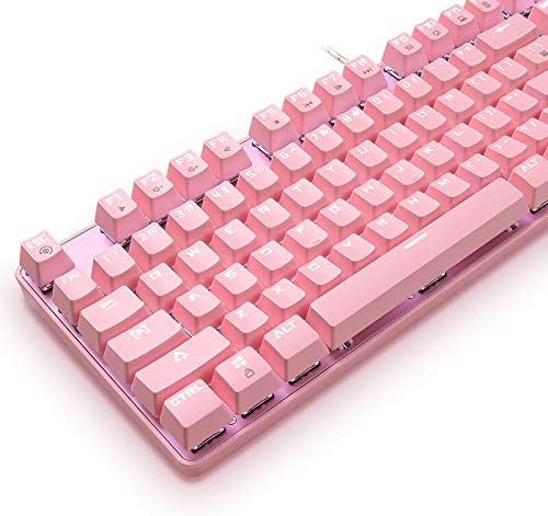 Механична Клавиатура SADES Pink, Тел USB и Метална лента, Компактна Компютърна Клавиатура със 104 клавиша, син