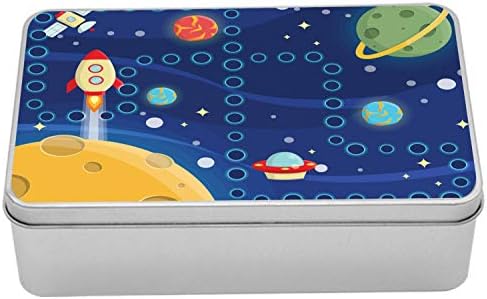 Метална Кутия с Анимационни Модел Ambesonne, Цветна Дъска за космически забавления, Състезания Межпланетные