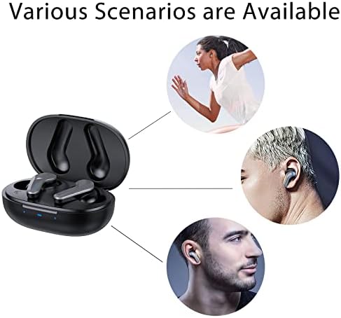 Безжични слушалки Bluetooth 5.0 с Калъф за безжично зареждане, Слушалки с Двойно Шумопотискане, Вграден микрофон,