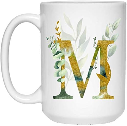 Кафеена Чаша Alpha /M С графична Буква M - Монограм от буквите на Азбуката M - Златен Отблясък, Всяка Буква,