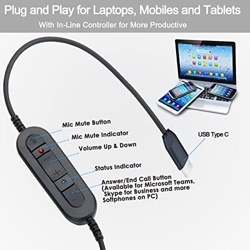 Слушалки EMAIKER USB Type C с микрофон с шумопотискане, Слушалки и USB C с микрофон за КОМПЮТЪР, лаптоп, Компютърна