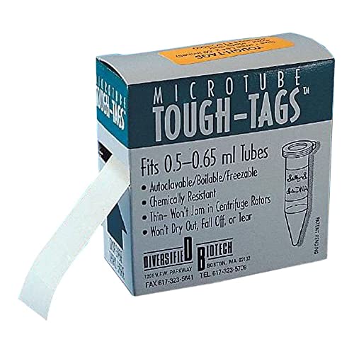 Издател на Разделност Biotech TTLC-1000 Tough-Tags, за използване в тюбиках обем 1,5 мл, ширина 0,50 инча х дължина 1,28 инча, бистра (1000 роли)