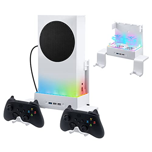Комплекти за монтиране на стена Mcbazel с Охлаждащ вентилатор за Xbox серия S, стойка за охладителната система с цветен led RGB с 3-Степенна регулируема скорост, допълнителн?
