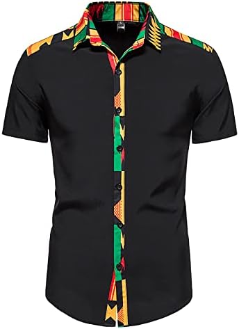 WENKOMG1 Мъжка Тениска с африканските принтом, Пролетно-Летни Блузи, Външни дрехи Ризи с Къс ръкав, Свободни