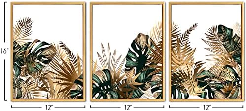 Loomarte Стенно изкуство с растенията в рамка, Просто Тропически Зелени Листа, Стенен Декор, Бохо, Палмови Ботанически
