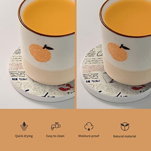 Комплект от 2 Кръг на Каботажните Вестник-Лондон-Ретро за напитки 4-Инчов Керамични Чаши, Подложки За Домашен Декор