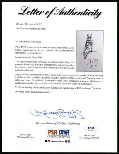 Дейвид Sibley, ОРИГИНАЛНА Скица на Бухал 11 x 14, ПОДПИСАН от PSA / DNA, Ръководство с Автограф - Снимки колеж