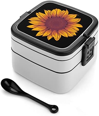 Двуслойни Универсален Контейнер за Обяд Sunflower Bento Box с Лъжица за Пикник, Работа и Пътуване