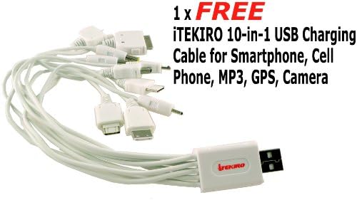 iTEKIRO AC Стенно Зарядно за Кола Dc Комплект за Pentax D-LI8 + iTEKIRO 10-в-1 USB Кабел За зареждане