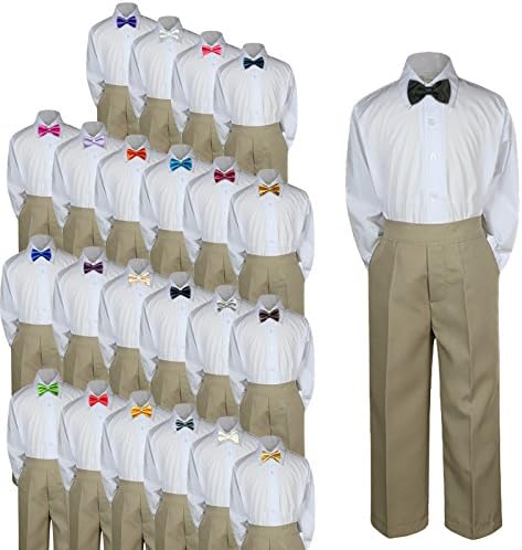 Комплект от 3 теми за малки Момчета, Тържествен Костюм за Сватба, Панталони Цвят Каки, Риза с папийонка, Sm-4T
