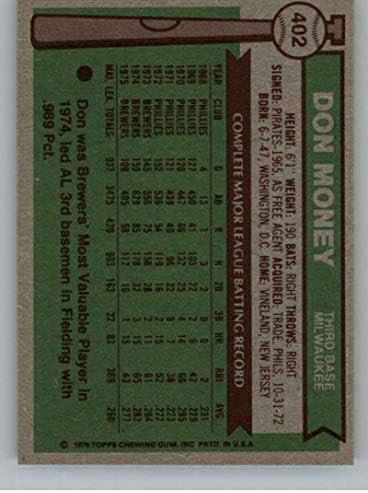 1976 Бейзболна картичка Topps 402 Don Money Milwaukee Brewers MLB EX/NM