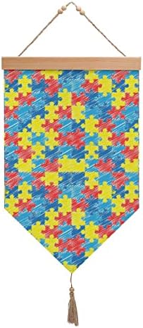Nudquio Цветна Пъзел игра с Ясното разбиране на Аутизма От Памук и Лен, Окачен Флаг, монтиран на стената Знак,