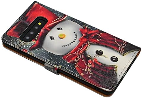 Калъф YHB Galaxy S10e - Коледен Усмихнат Снежен човек с Червен Шал и Цилиндър, Кожен Портфейл, Държач за Кредитни