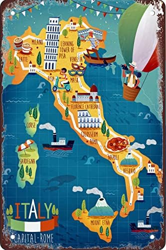 карта на Италия забележителности 8x12 см ретро декоративна метална табела лидице знак стая декоративни стенни художествена панел ретро плакат за пътуване по света ?