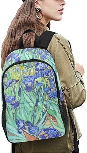 Училищен раница КУИН CAFE Irises Van Gogh Цвете с цветен модел и Странични джобове Сетчатыми