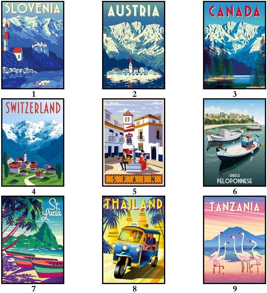 ЙЕНИ ТАУН Комплект от 18 бр. Плакати за пътуване, Определени за Миксиране, Модерен град, Пътуване по света,