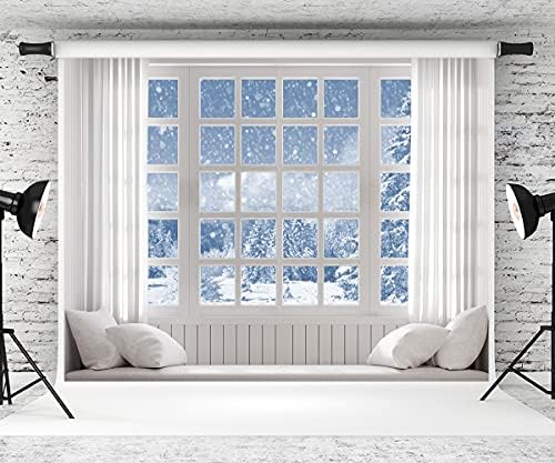 Кейт 6,5 × 6,5 фута Зимна Коледна Фотофон Коледа Бяло Прозорец Снежна Сцена Коледен Студиен Подпори за Украса
