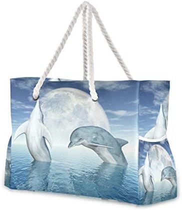 Плажна Чанта ALAZA, Скачащи Делфини– Стоковое Изображение Пътни Чанти-Тоут за къмпинг и Упражнения