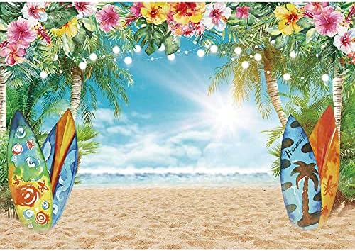 Negeek 7x5 Фута Полиестерен Плат Годишният Хавайски Плаж на Фона на Небето Океан, Тропически Цветя Палмови Листа