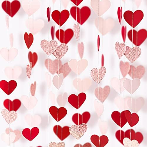 XIANMU Розово-Златни, Розово-Кестеняво-Червени Украса За парти, Венец във формата на Сърце и 4 на опаковката, 40 Фута, Хартиени Ленти във формата на Сърце, Банер за Свети ?