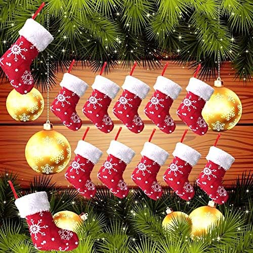 10-инчови Коледни Мини-Чорапи Vanteriam с Бяла Снежинкой, 12 Опаковки Червени Малки Коледни Чорапи с Руното