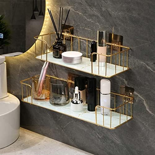 Етажерка за баня Baoblaze богат на функции Без Организатор за душ за Хотелския интериор, Малко Бяло злато