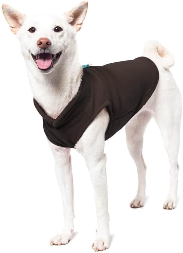 Пуловер за кучета Gooby Fleece Vest - Кафяво-Тюркоаз, Средна топлина Пуловер, Руното яке за кучета с о-пръстен на каишка - Зимно Палто-Пуловер за малки кучета - Дрехи за малки