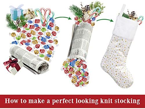 Коледни чорапи LimBridge, 6 опаковки, 18 инча, с блестящ принтом под формата на златни Звезди и плюшени белезници,