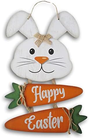 Очарователен Великденски Заек с моркови знак честит Великден, Джутовый Окачен Декор с пайети - 13,5 х 8,5 см