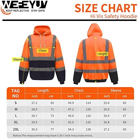 wefeyuv Висока Видимост ANSI Клас 3 за Сигурност на Работа С Качулка Светлоотразителни Жилетки Пуловер за Мъже