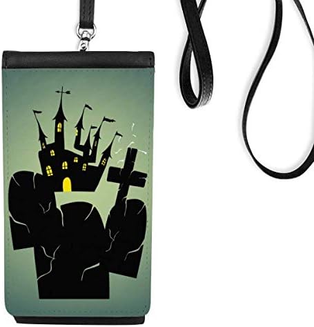 Гробището извън Замъка Хелоуин Телефон в Чантата си Портфейл Окачен Мобилен Калъф Черен Джоба