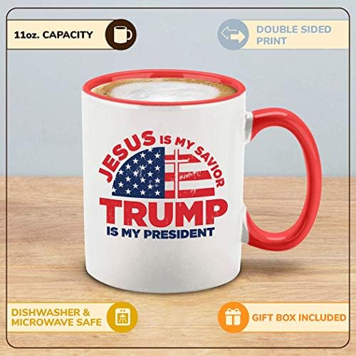 shop4ever Исус е Мой Спасител, Тръмп-Ми Президент, Керамични Кафеена Чаша С Червена дръжка, Чаена Чаша, Чаша за Доналд Тръмп