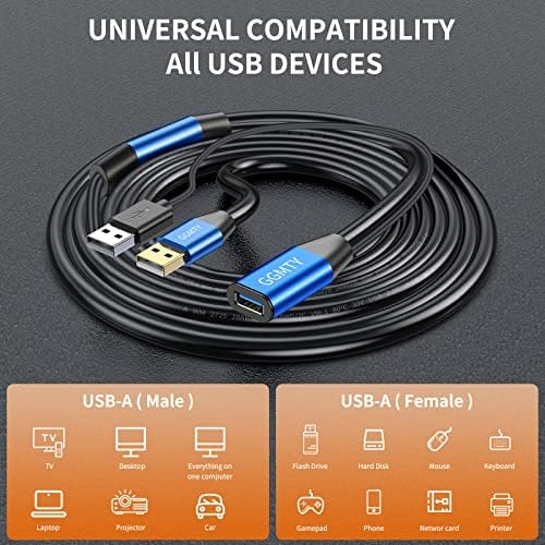 Удлинительный кабел на активен ретранслатор GGMTY USB 2.0 Type A от мъжете за една жена на 100 фута, Висока скорост от 480 Mbps