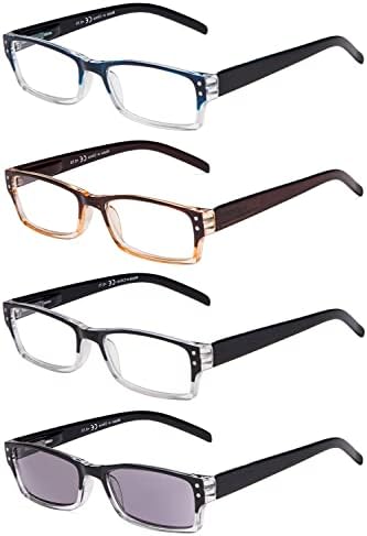 Класически очила за четене Eyekepper 4 Pack за жените и мъжете Включват Слънчеви очила за четене, два цвята